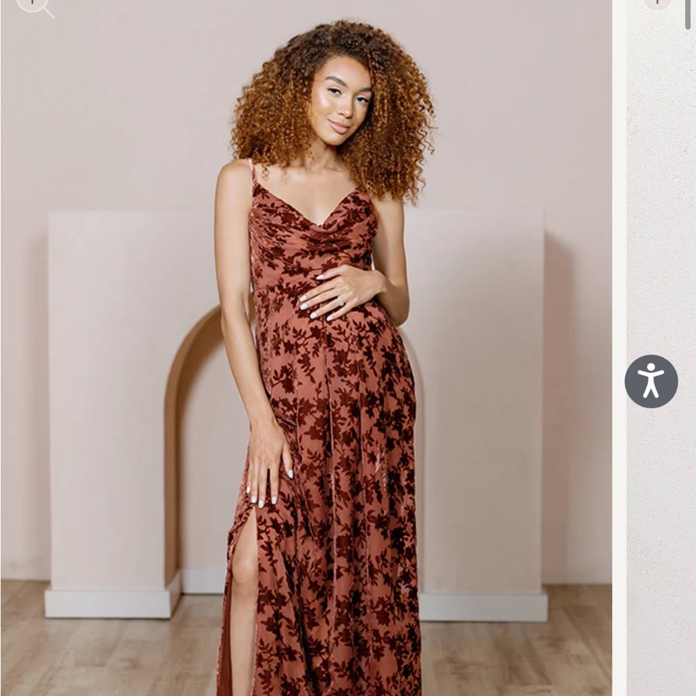 Revelry terracotta burnout velvet maternity dress